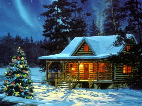 Snowy cabin in the woods. Christmas Cabin - Christmas Landscapes