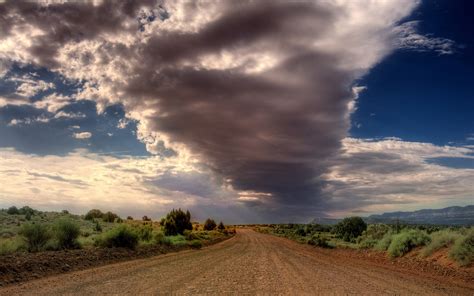 Landscape Dirt Road Clouds Plains Dirt Shrubs Badlands Nature