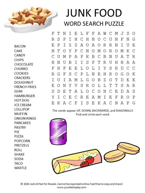 Junk Food Word Search Puzzle Puzzles To Play
