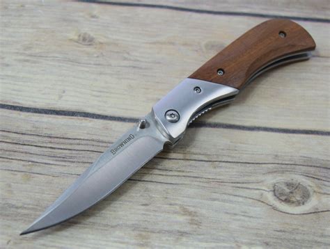 Browning Wood Handle Liner Lock Folding Pocket Knife With Pocket Clip