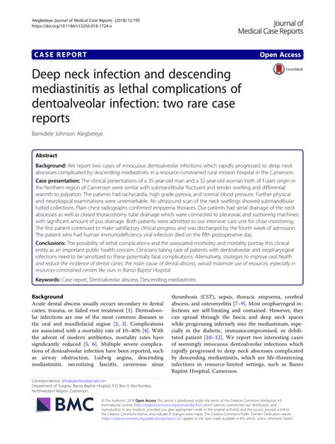 Pdf Deep Neck Infection And Descending Mediastinitis As Lethal