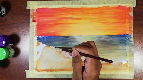 We add waves and the reflection of the grass. Beautiful BEACH SUNSET Painting/ step by step/ for beginners /Acrylic painting - YouTube
