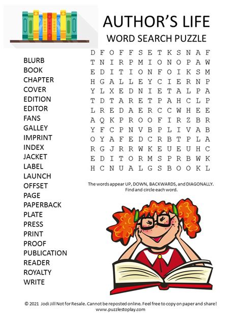 Authors Life Word Search Puzzle Puzzles To Play