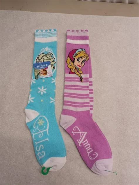Disney Anna And Elsa Frozen Knee High Socks Aqua And Pink Size Sm 2 Pairs 599 Picclick