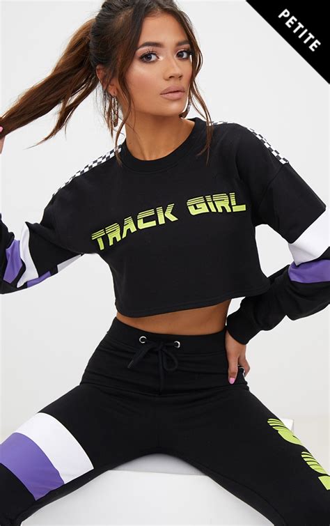 Petite Black Track Girl Sweater Petite Prettylittlething Ie