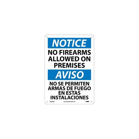 Nmc Esn382 Notice No Firearms Allowed On Premises Sign Bilingual 14