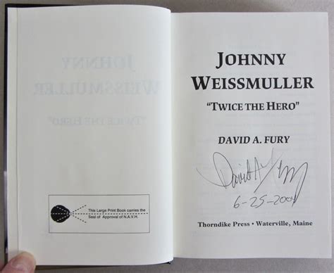 Signed~johnny Weissmuller Twice The Hero~david Fury~lg Print Hc~thorndike Press Ebay