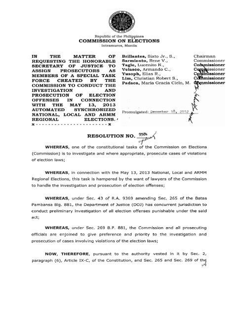 Comelec Resolution No 9584 Pnp Directorate For Operations