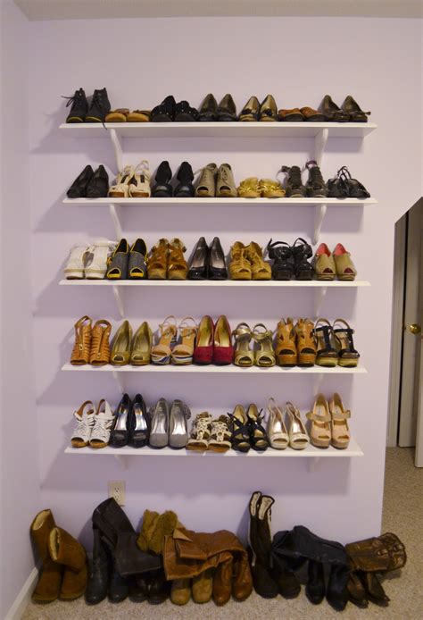 Shoe racks help in sorting your shoes out and make your living space look. White Wooden Wall Mount Shoe Storage Shelves On White Painted Wall ... | Wall mounted shoe ...
