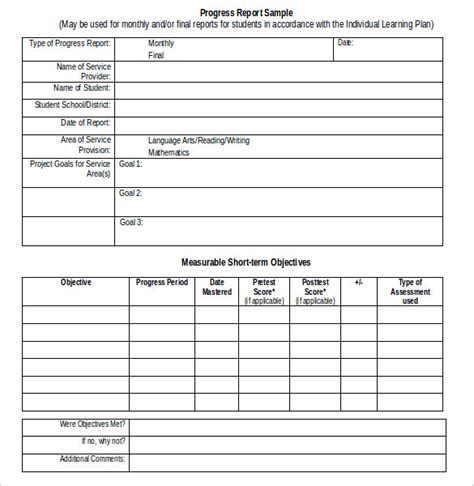 Free 17 Sample Student Progress Reports In Pdf Ms Word Apple Pages