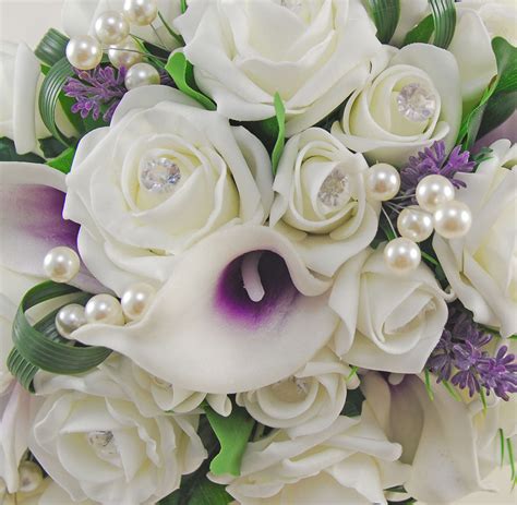 Louise Purple And Ivory Calla Lily And Rose Wedding Flower Package Brides