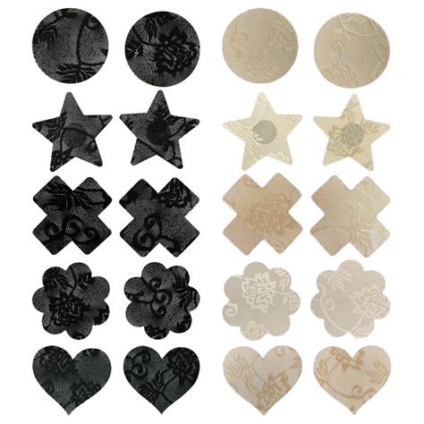 10 Pairs Disposable Adhesive Breast Pasties Diverse Design Nipple Stickers Cover Invisible