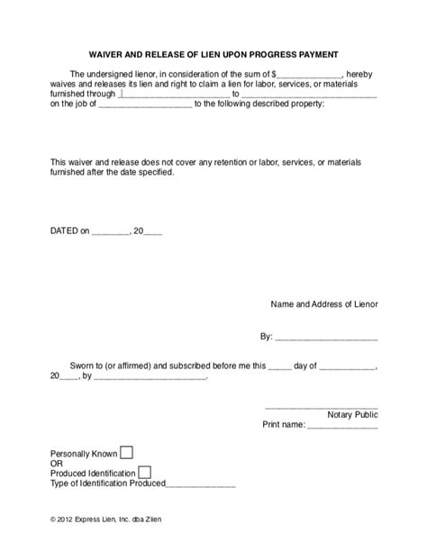 Printable Partial Lien Waiver Form Printable World Holiday