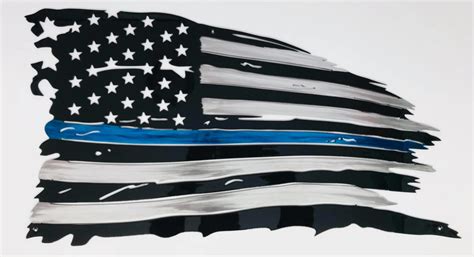 Download Tattered Flag Thin Blue Line (Police Metal Art) - Metal ...