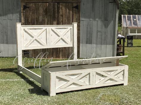 The Yulee Barn Door Style Storage Bed Frame Etsy Rustic Bed Frame