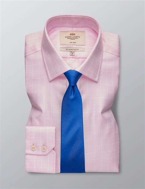 Men S Formal Pink White Textured Grid Check Slim Fit Shirt Single