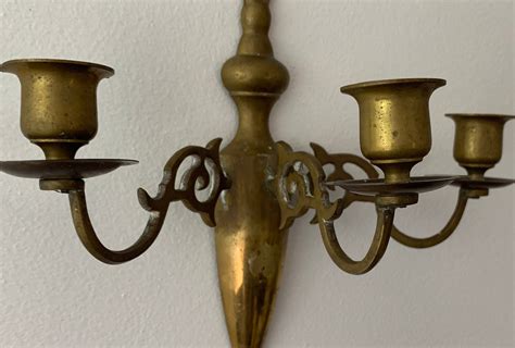 Vintage Single Brass Sconce Candleholders Holds 3 Candles Retro Wall