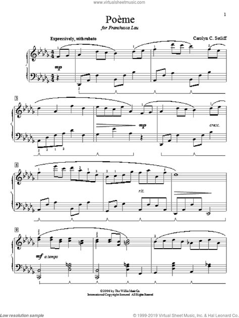 Practical method for beginners op.599: Setliff - Poeme sheet music for piano solo (elementary) PDF
