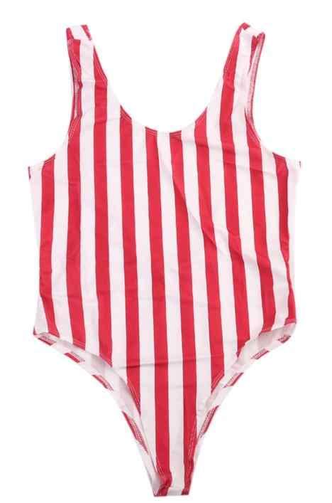 Hot Sell Women Red Striped One Piece Swimsuit Bathing Suit Swimming Costume Padded Swimsuit