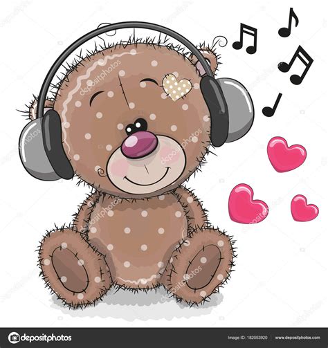 Cute Cartoon Teddy Bear With Headphones — Stock Vector © Reginast777