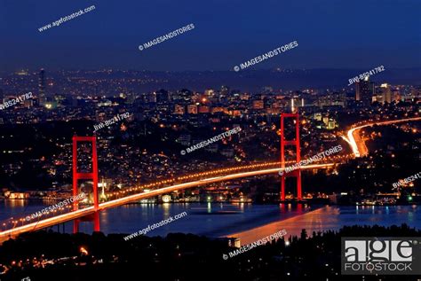Bosphorus Bridge At Night Turkey Istanbul Stock Photo Picture And