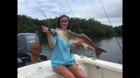 Girls Catch Big Redfish Too 33 Inches Tampa Florida