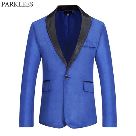 Royal Blue Velvet Tuxedo Blazer Men Brand Slim Fit One Button Peaked