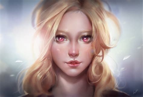 Safebooru 1girl Absurdres Blonde Hair Commentary Highres Lens Flare Lips Long Hair Nose