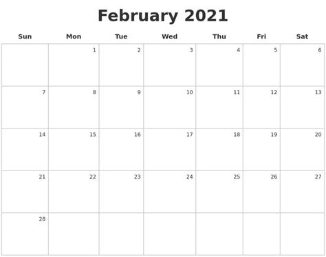 February March 2021 Calendar Blank Calendar Pages Calendar Template
