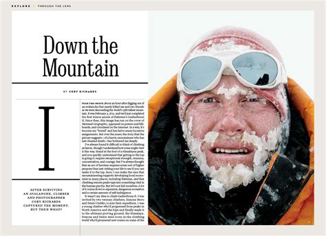 A Man With Snow On His Face And Goggles In Front Of An Article About Mountain Skiing
