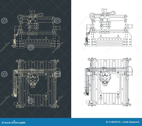 Cnc Milling Machine Blueprints Illustration Stock Vector Illustration