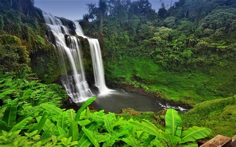Waterfall In Cambodian Rainforest Hd Wallpaper Background Image
