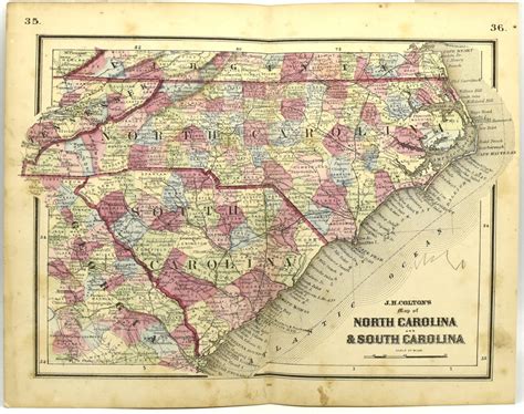 Map Of North Carolina And South Carolina By Coltons Condensed Octavo