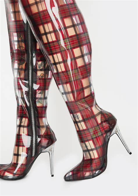 Current Mood Clear Plaid Thigh High Boots Dolls Kill