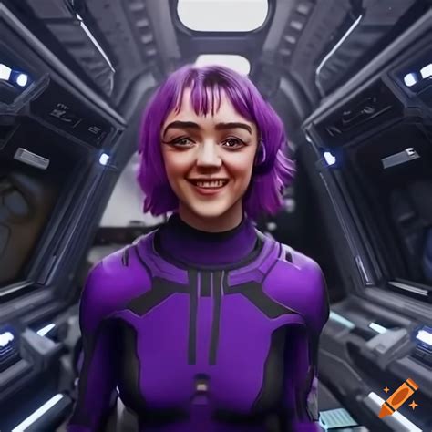 Smiling Maisie Williams As Sci Fi Girl With Purple Hair And Uk Flag