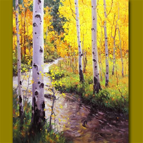 Large Original Oil Painting Birch Tree Aspen Landscape Etsy Aspen