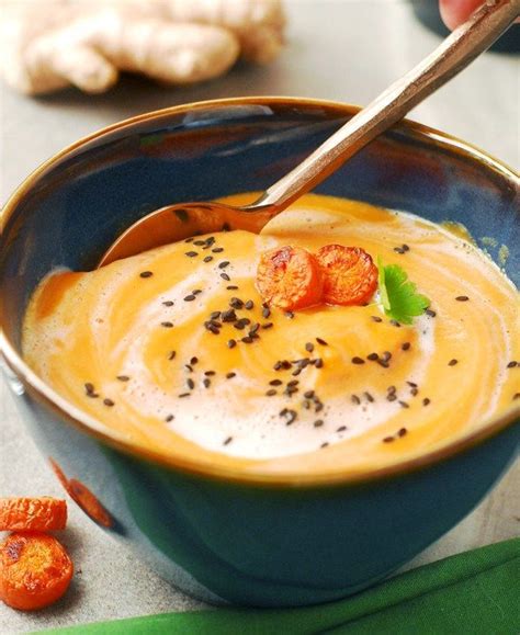 Butternut squash, carrots, and ginger each bring a unique quality to this delicious pureed vegetable soup. Creamy Carrot Ginger Soup | Recipe