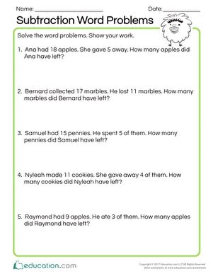 Help them with words or phrases that are unfamiliar with. Subtraction Word Problems | Worksheet | Education.com