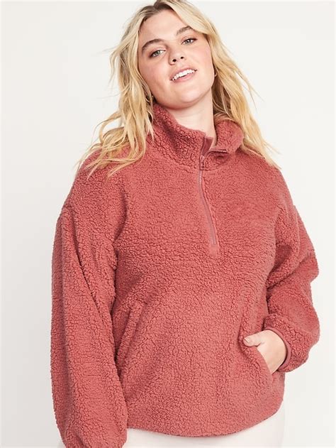 Cozy Sherpa Half Zip Pullover Sweater For Women Old Navy