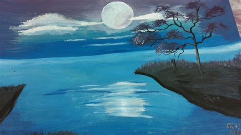 My Paint Moon Over A Lake Painting Art Lake