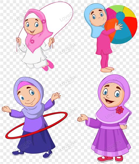 Gambar Gadis Muslim Bermain Vektor PNG Unduh Gratis - Lovepik