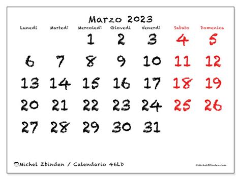 Calendario Marzo 2023 Da Stampare “56ld” Michel Zbinden Ch