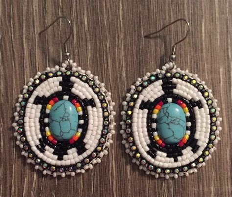 Navajo Native American Beaded Oval Turquoise Turtle Dangle Earrings