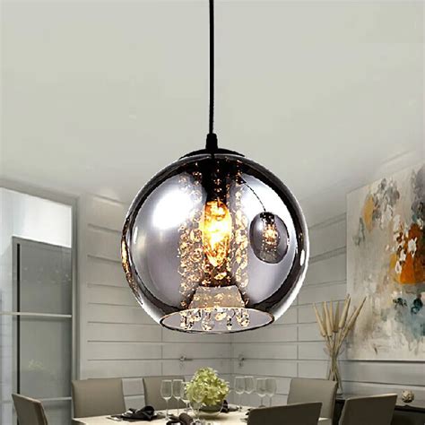 Mamei Free Shipping Modern Grey Glass Pendant Light Fixture With Crystal Drop 20cm In Pendant