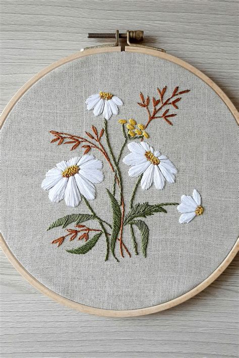 Wild Flower Daisies Pdf Hand Embroidery Beginner Botanical Etsy In