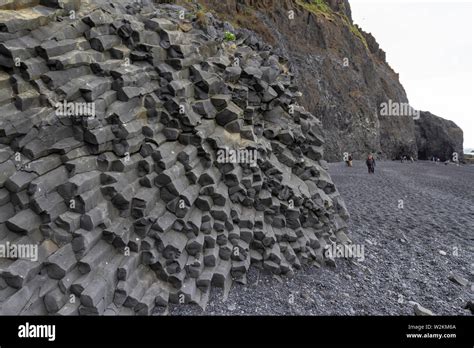 Close Up View Of Hexagonal Basalt Columns On Reynisfjara Black Sand
