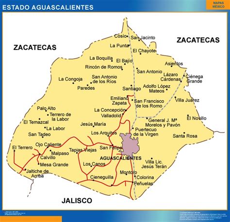 Mapa Estado Aguascalientes Mapas Para México Usa Y Canada De Pared