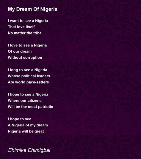 My Dream Of Nigeria My Dream Of Nigeria Poem By Ehimika Ehimigbai