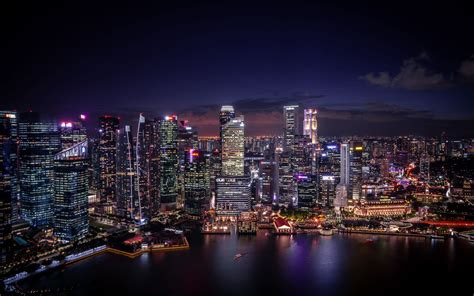 Download Wallpaper 2560x1600 Night City Coast Aerial View Buildings