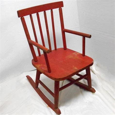 Solid hard wood, excellent wood grain on back and seat. Vintage Antique 50s child's kids RED wood rocking chair 24 ...